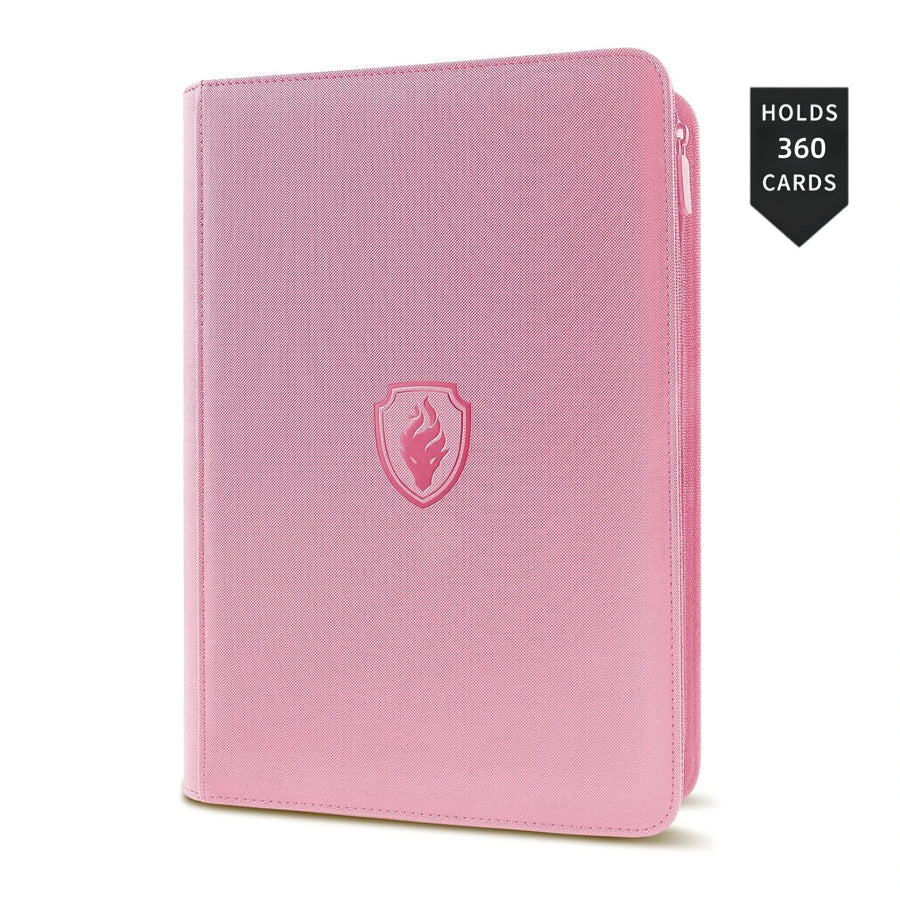 Sammelkartenordner mit Reißverschluss und 9 Taschen, rosa Einband
