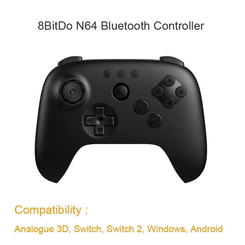 Manette 8BitDo 64 Bluetooth à trois poignées, stick à effet Hall dans la grille d'origine