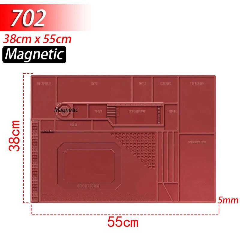 Tapis de réparation en silicone avec compartiments magnétiques pour la soudure et le démontage — 702 (magnétique)