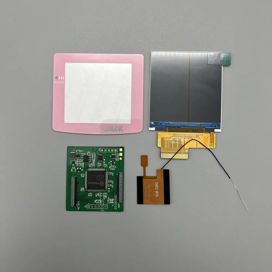 Écran IPS 2,6 pouces de remplacement pour Game Boy Color, avec nappe de connexion et vitre de protection — Rose