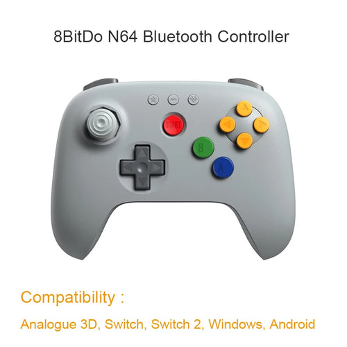 8BitDo 64 Bluetooth-Controller für Analogue 3D, Switch und PC — Stick mit Hall-Effekt und originaler Stickführung