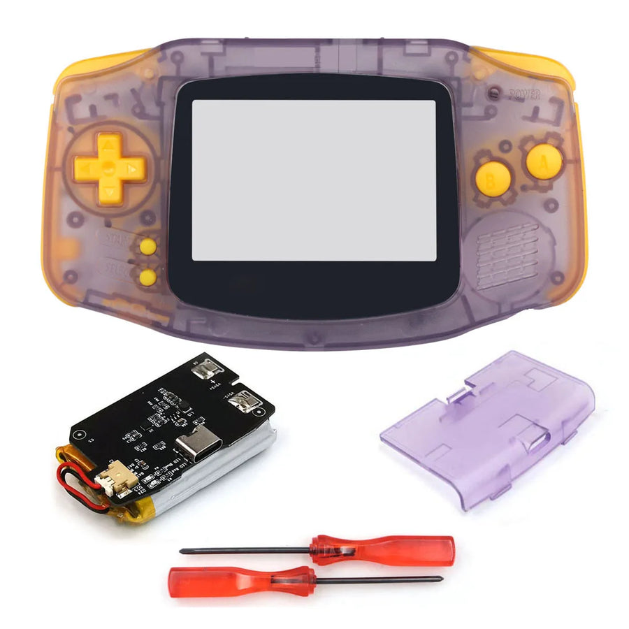 Hispeedido GBA shell with rechargeable battery, translucent purple — image 13