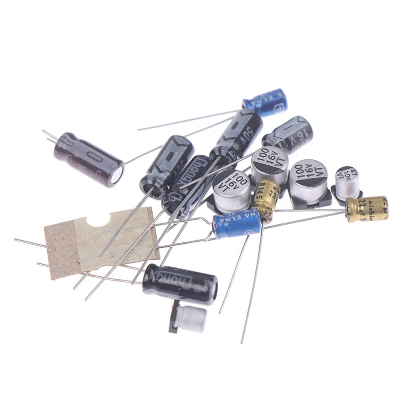 Close-up of the Game Gear repair kit capacitors