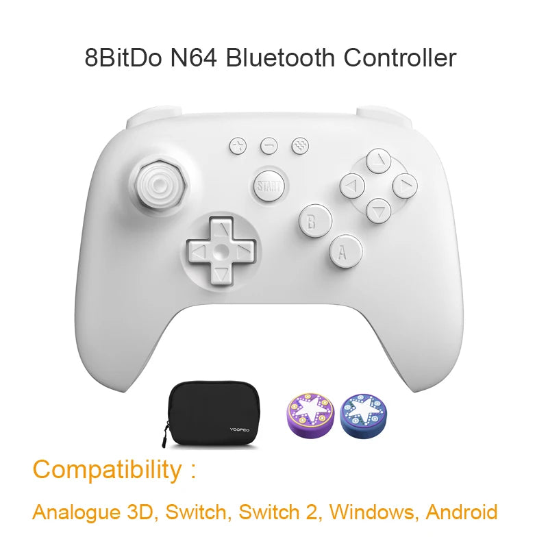 Manette 8BitDo 64 Bluetooth à trois poignées, stick à effet Hall dans la grille d'origine