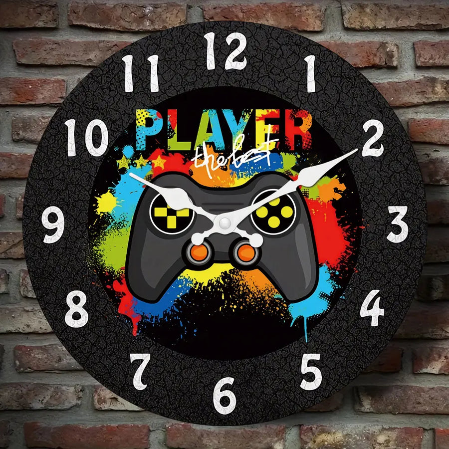 Horloge murale en panneau de bois au motif manette de jeu, mouvement à quartz silencieux — visuel 4