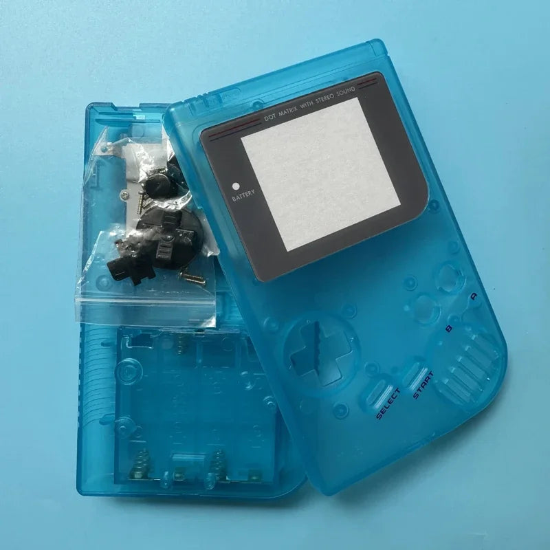Coque de remplacement complète pour Game Boy DMG, prédécoupée pour écran IPS — Bleu ciel transparent