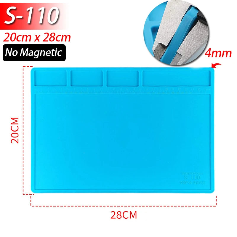 Tapis de réparation en silicone avec compartiments magnétiques pour la soudure et le démontage — S-110 (non magnétique)