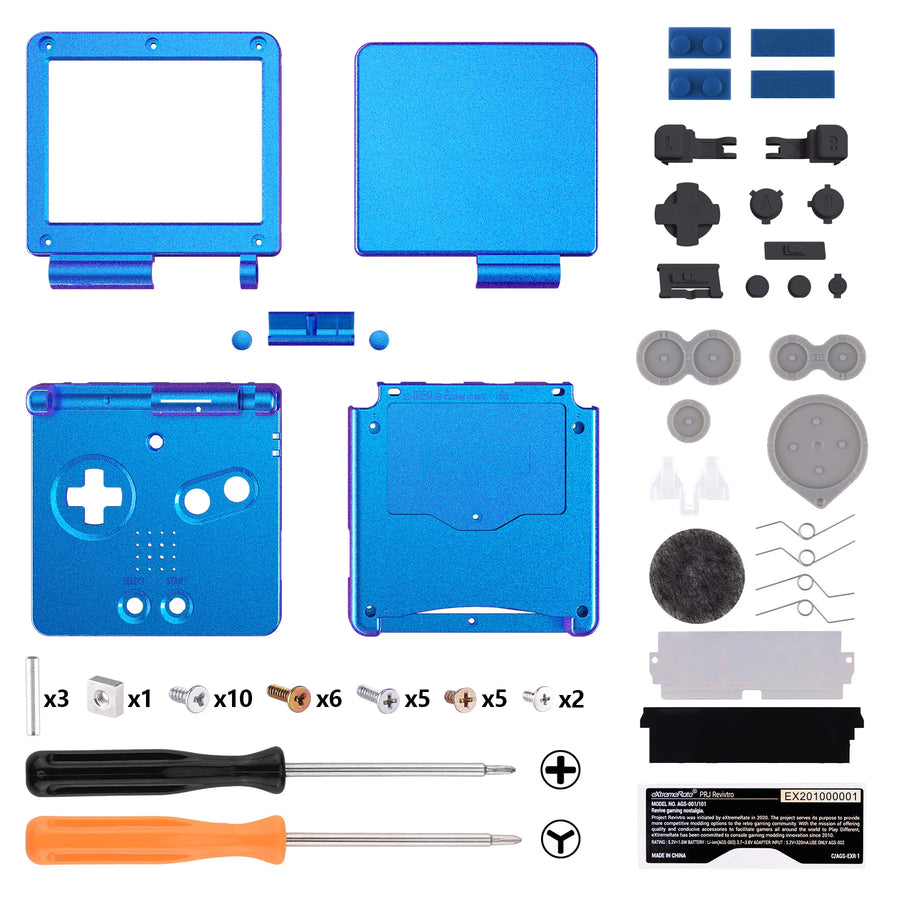 Coque de remplacement complète eXtremeRate pour Game Boy Advance SP, compatible écran IPS sans découpe — Chameleon BluePurple