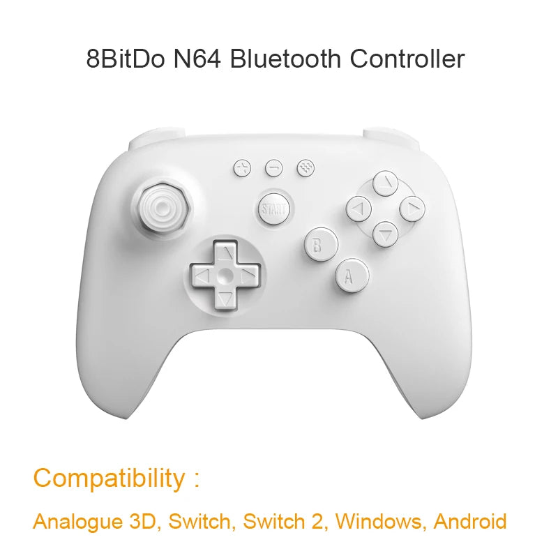 Manette 8BitDo 64 Bluetooth à trois poignées, stick à effet Hall dans la grille d'origine