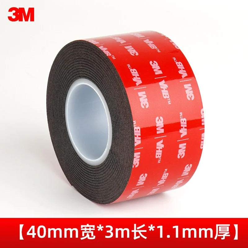 Ruban adhésif double face mousse noire 1,1 mm, rouleau de 3 m pour atelier et modding rétro — 40 mm / 3 m / 1,1 mm