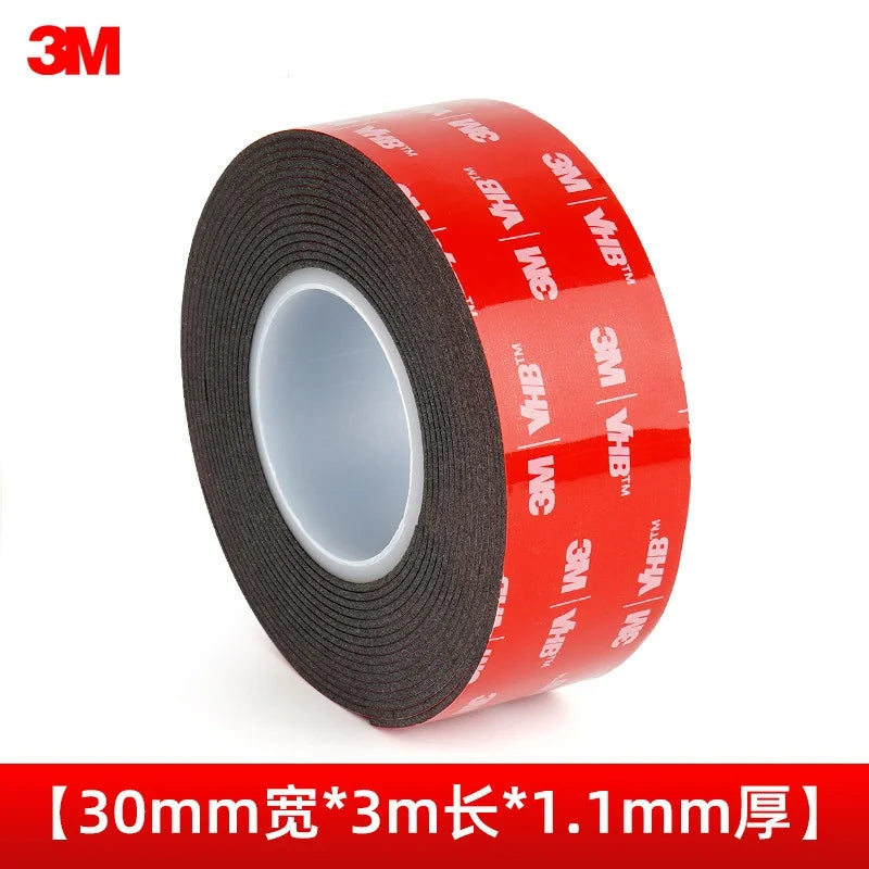 Ruban adhésif double face mousse noire 1,1 mm, rouleau de 3 m pour atelier et modding rétro — 30 mm / 3 m / 1,1 mm