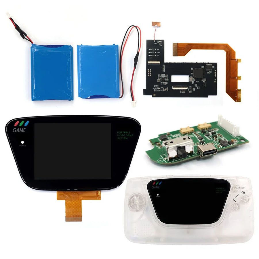 Game-Gear-IPS-Bildschirmkit mit Gehäuse (transparent weiß) und Akku