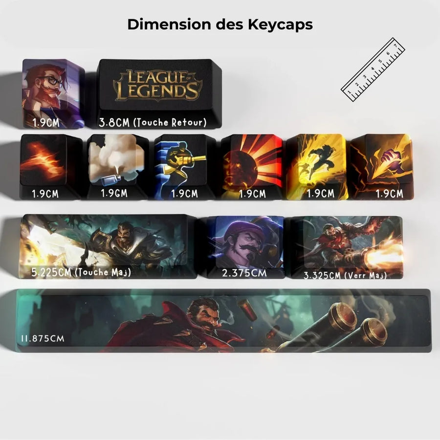 Tableau des dimensions des keycaps League of Legends pour clavier mécanique