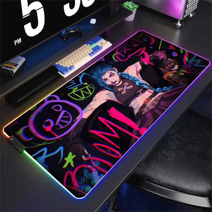 Zehn Größen in 3 mm, beleuchtete Umrandung — XXL RGB Mauspad Jinx – Arcane-Style