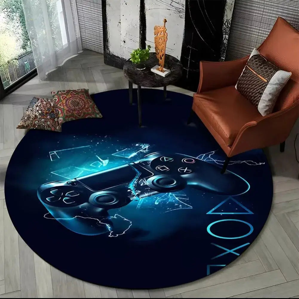 Tapis de sol gamer rond sous une chaise gaming