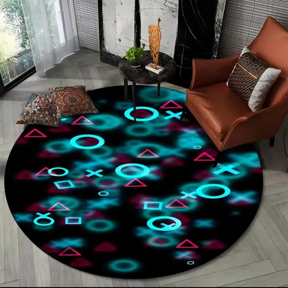 Tapis de Sol Gamer rond 100 cm sous chaise gaming

