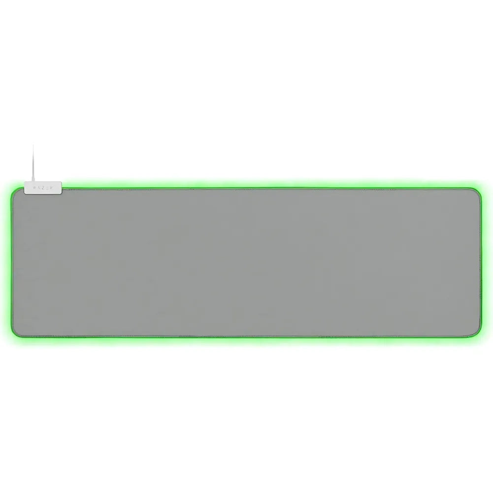 Razer Goliathus Chroma Extended RGB gaming mouse pad with customizable green lighting.