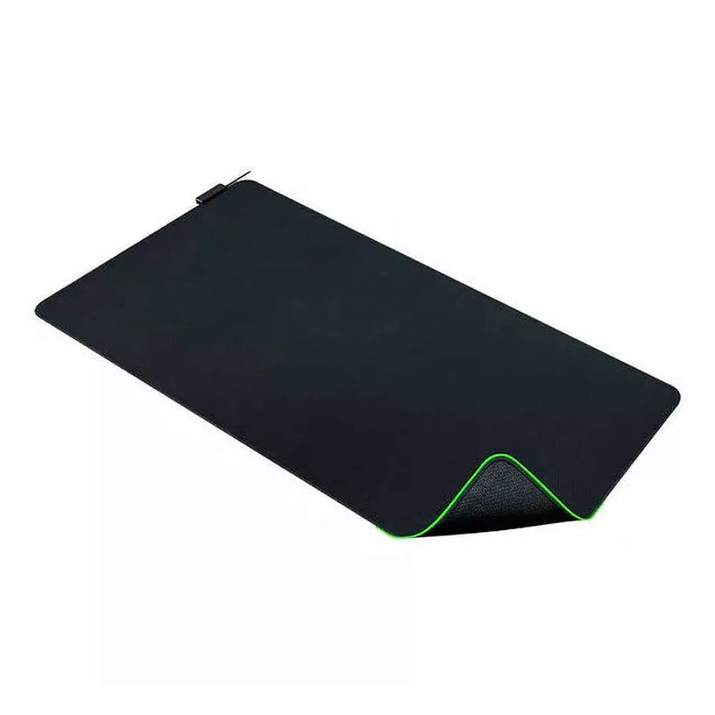 Razer Goliathus Chroma 3XL RGB gaming mouse pad with micro-textured surface and green lighting edge.
