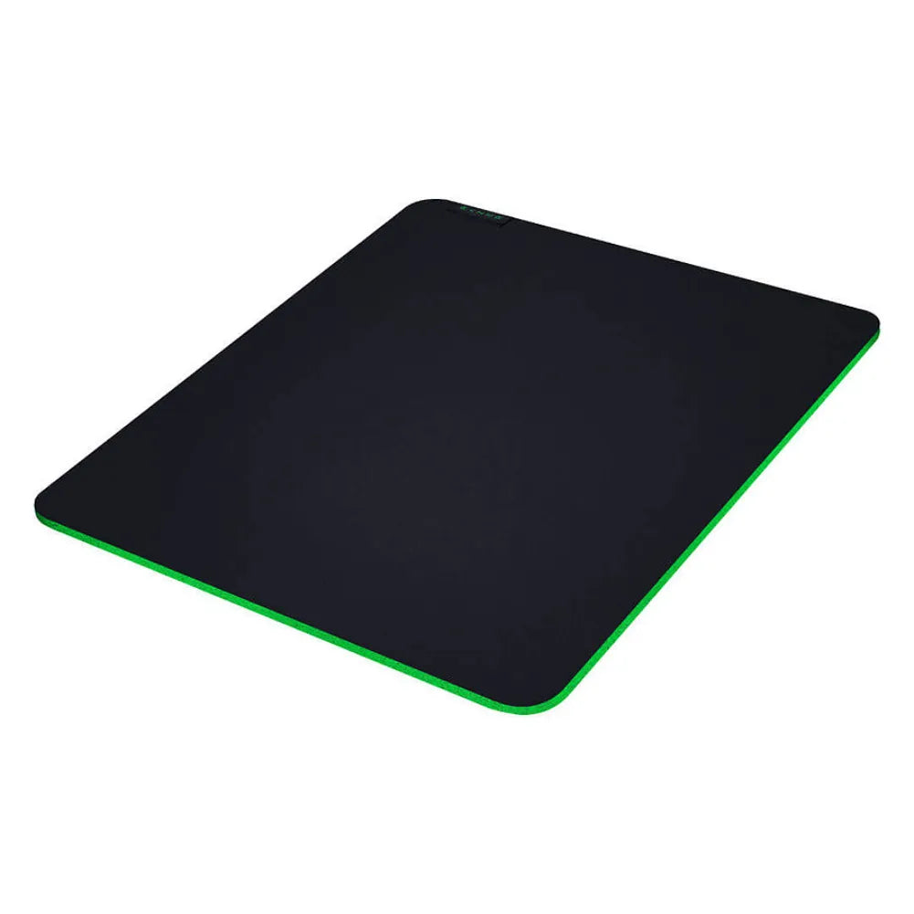 Razer Gigantus V2 Large gaming mouse pad with microtextured surface and green edges for stability and control.