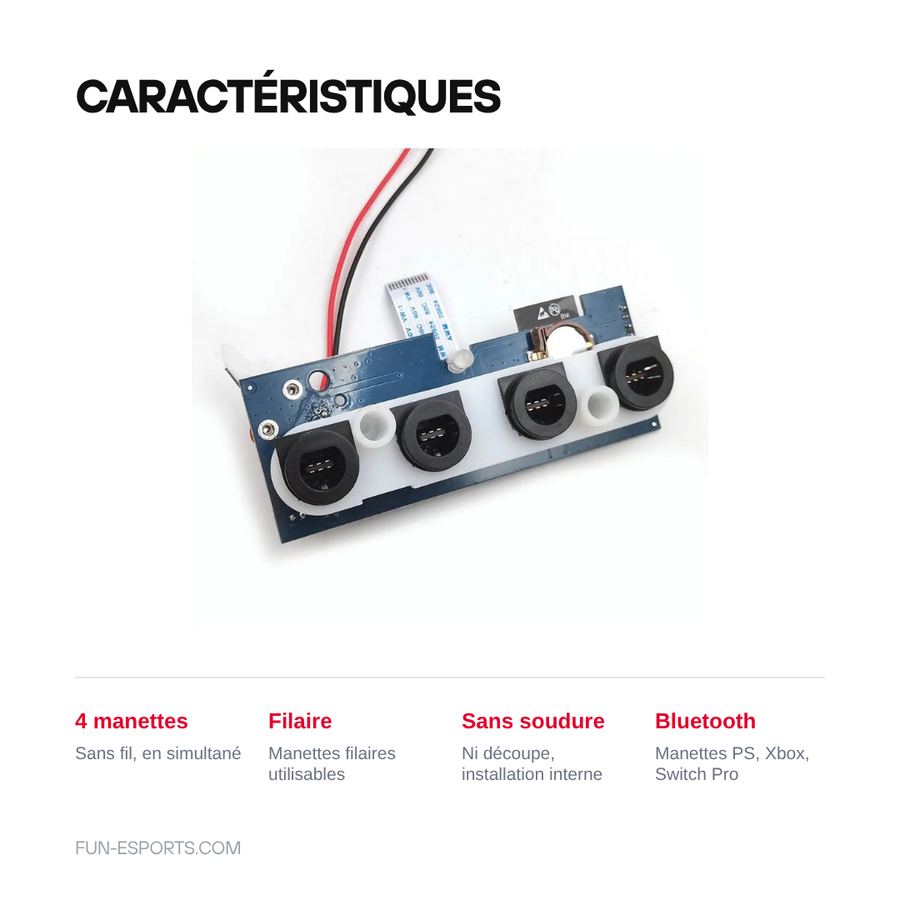 Merkmale des internen Bluetooth-Adapters iBlueControlMod für GameCube: vier kabellose Controller, kabelgebundene nutzbar, ohne Löten