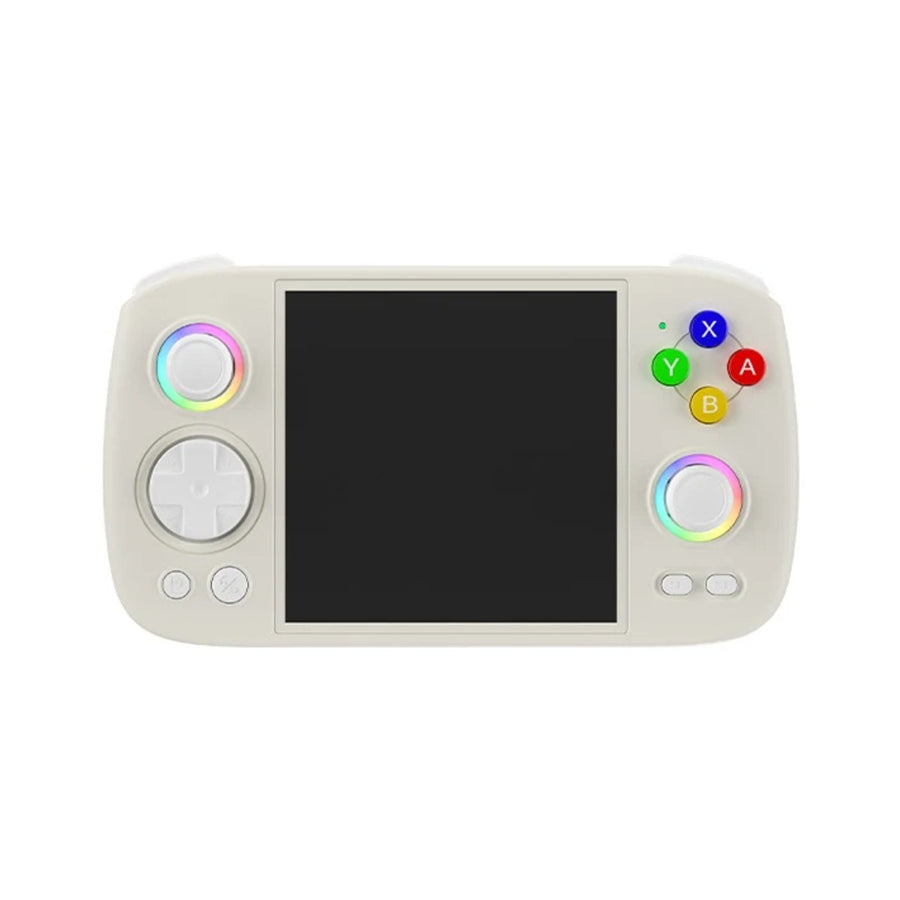 Beige Anbernic RG Cube, square screen and coloured buttons