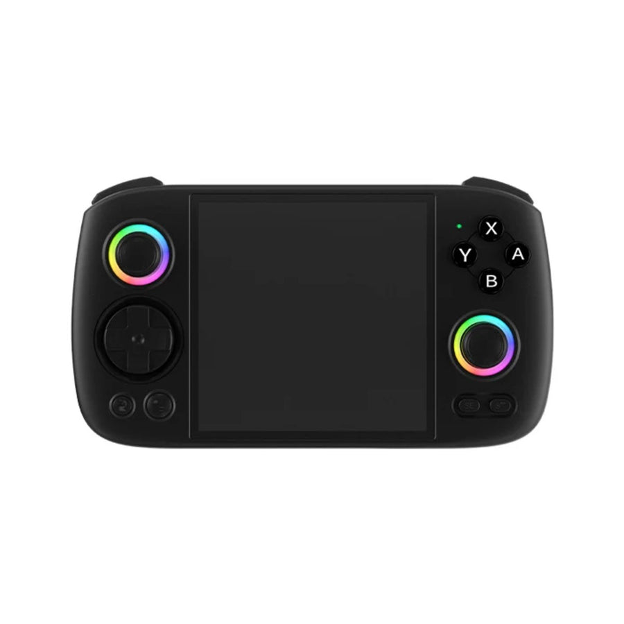Black Anbernic RG Cube, 3.95-inch square screen and illuminated joysticks