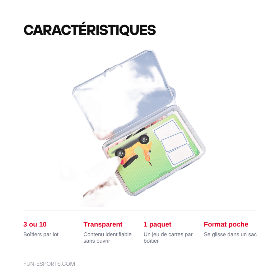 Caractéristiques — Boîtes de rangement transparentes pour cartes de jeu — lot de 3 ou 10