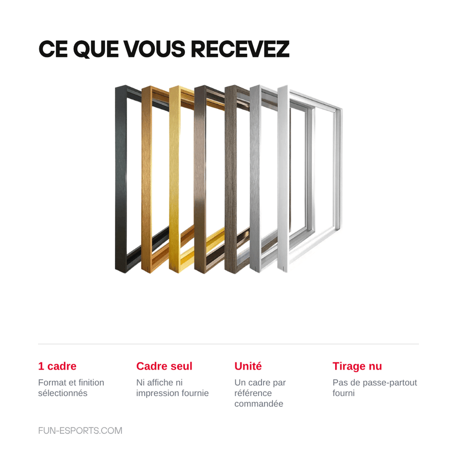 Ce que vous recevez — Cadre photo aluminium mural — 8 formats de 20x30 à 50x50 cm