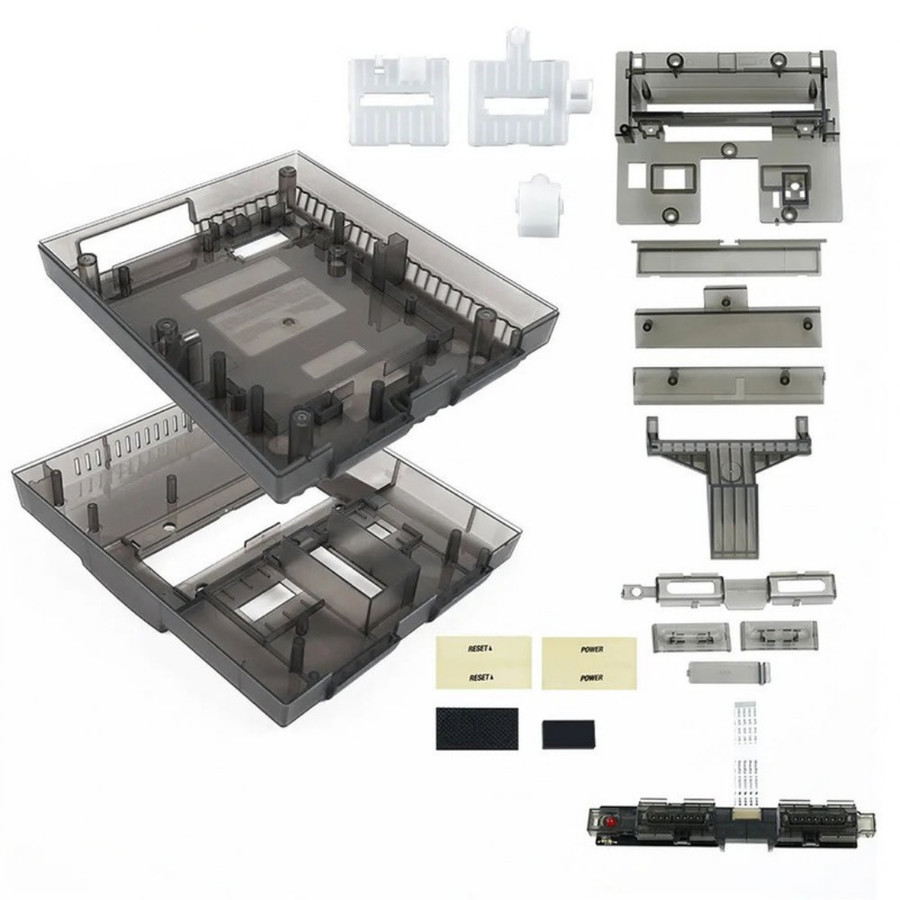 BitFunx replacement shell for US version SNES, matte clear black, separate parts