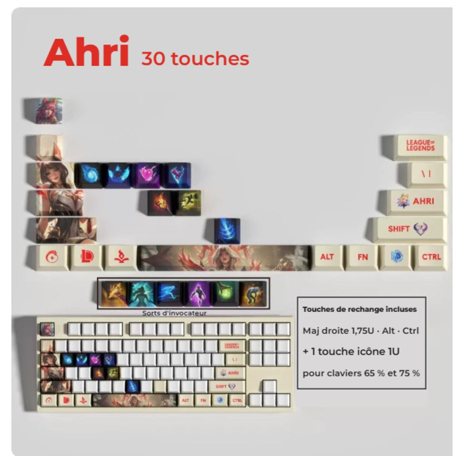 Ahri League of Legends keycaps — 30-key set with spare keys