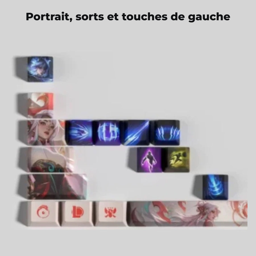 Irelia League of Legends keycaps — detail: portrait, spells and left-hand keys