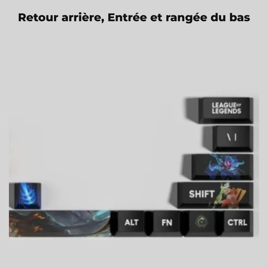 Master Yi League of Legends keycaps — detail: Backspace, Enter and bottom row