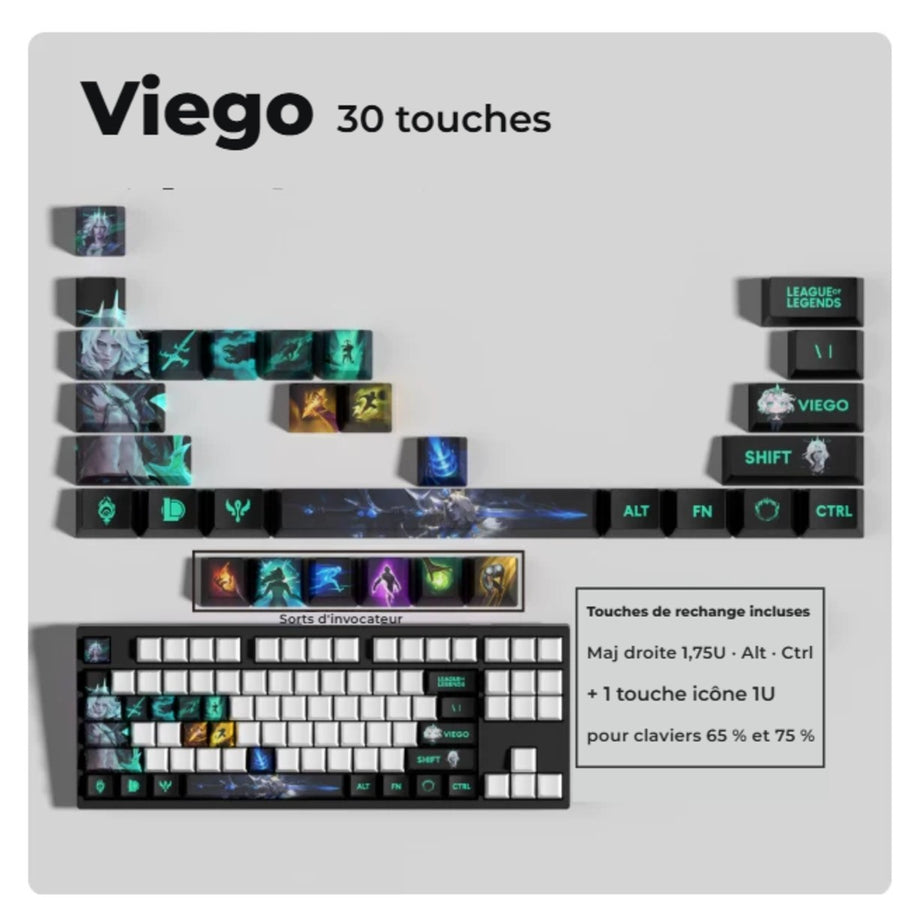 Viego League of Legends keycaps — 30-key set with spare keys