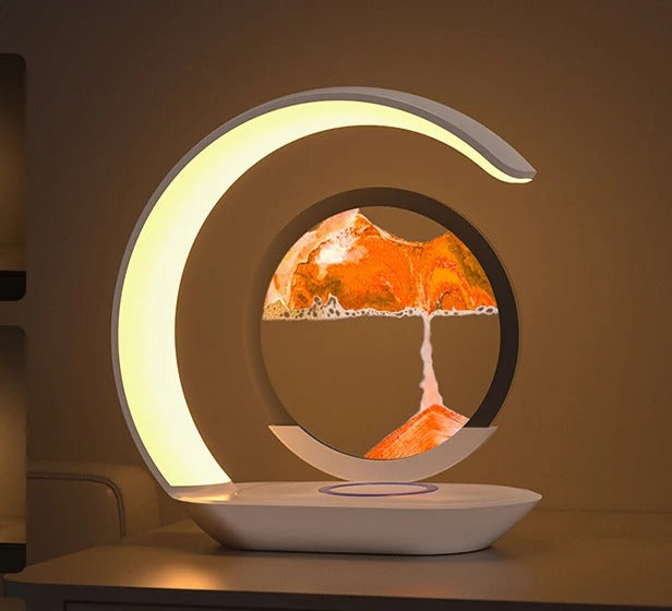 Sandbild-Lampe mit 15 W kabellosem Laden — LED-Bogen mit Touch-Bedienung und Sandbild aus Glas
