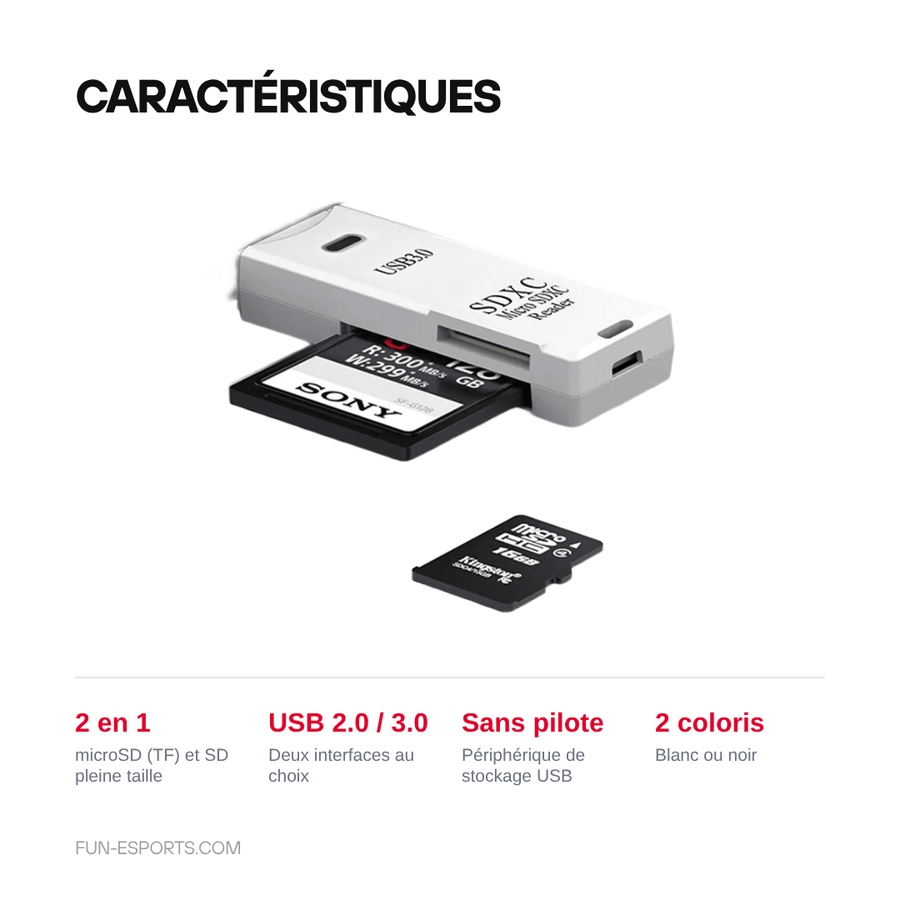 Caractéristiques — Lecteur de cartes microSD et SD USB — flasher vos consoles rétro