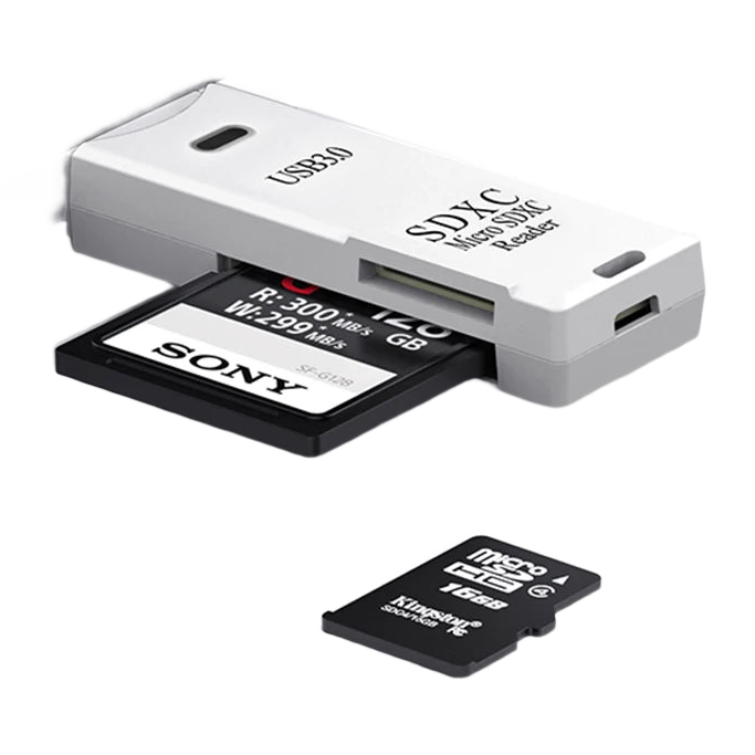 Lecteur USB compact à double fente, une pour carte microSD et une pour carte SD