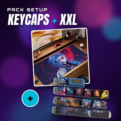 Jinx-Setup-Set – Jinx-Keycaps + Arcane-XXL-Mauspad Rot-blaue Energie