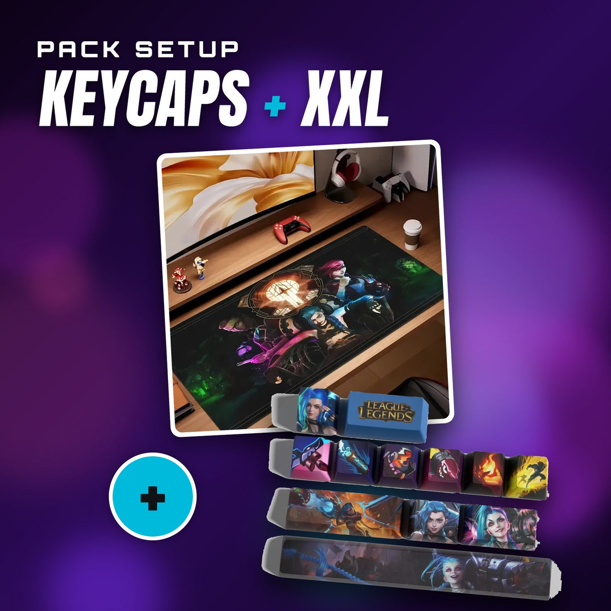 Pack Jinx : keycaps + tapis de souris XXL