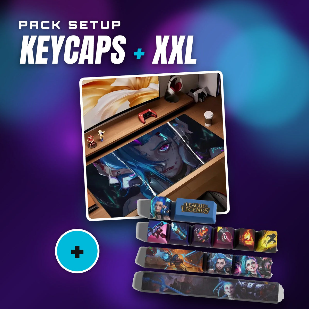 Pack Jinx : keycaps + tapis de souris XXL