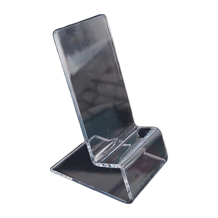 Petit socle de présentation en acrylique transparent incliné, adapté à une console portable ou à un smartphone
