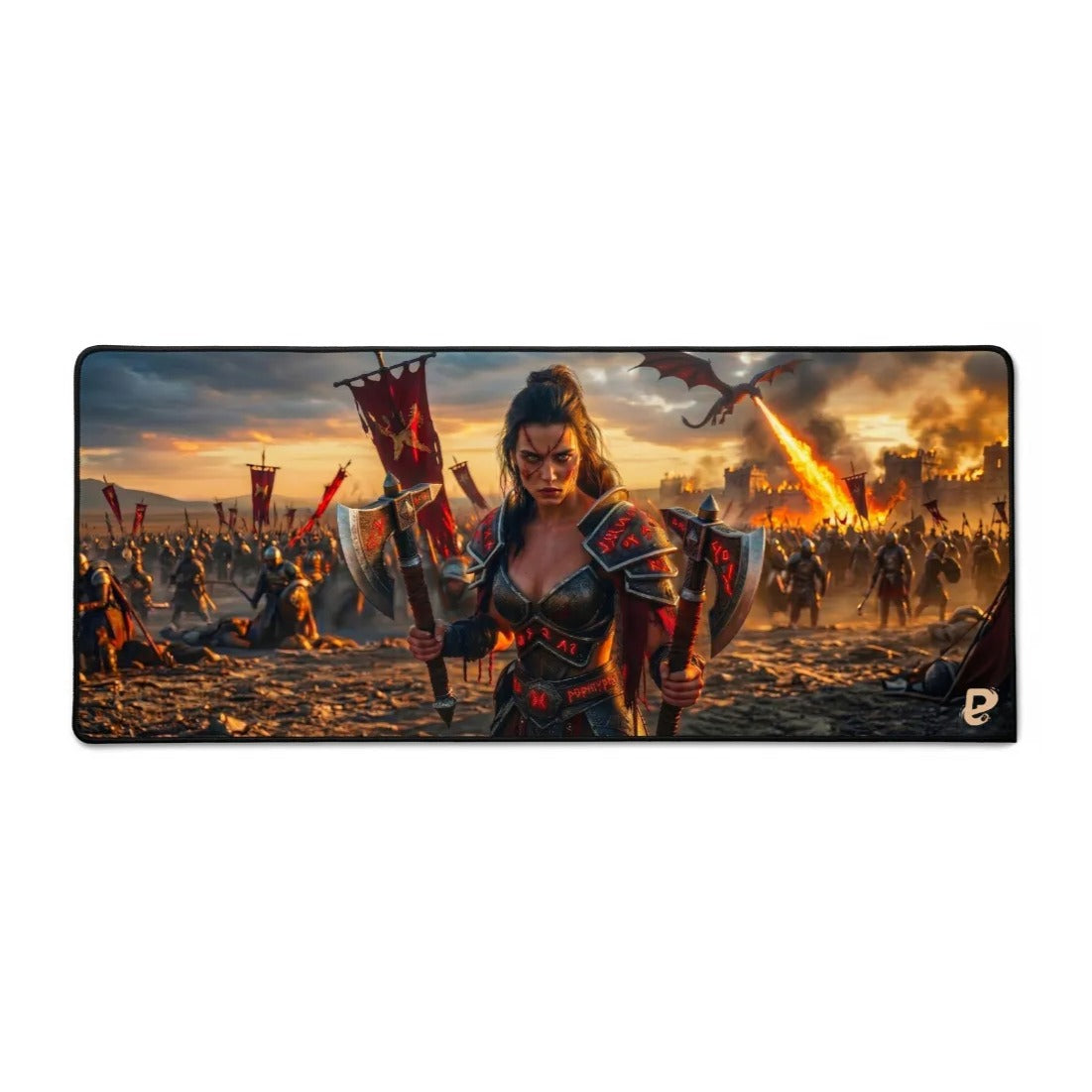 Tapis de souris XXL Guerrière Fantasy PopMyPad, dragon runique, visuel principal